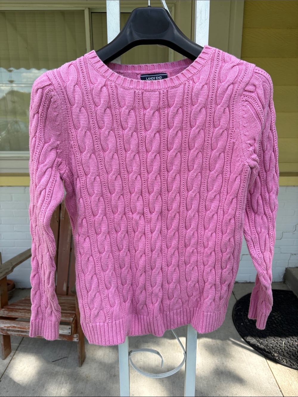 Lands' End Pink Cable-Knit Crewneck Sweater